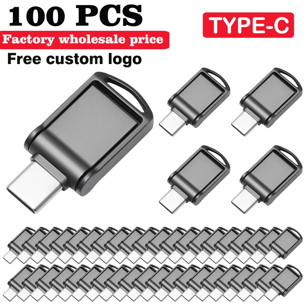 100 PZ All'ingrosso Mini Metallo USB Flash Drive 128 GB TYPE-C USB 2 IN 1 Pen Drive 64 GB OTG Logo Personalizzato Gratuito Memory Stick 32 GB 16G 8G