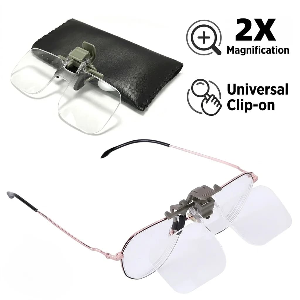 2X Reading Magnifying Glass with Clip Acrylic Glasses Magnifier Light-weight Embroidered Loupes Needlework Crafts Vision Aids