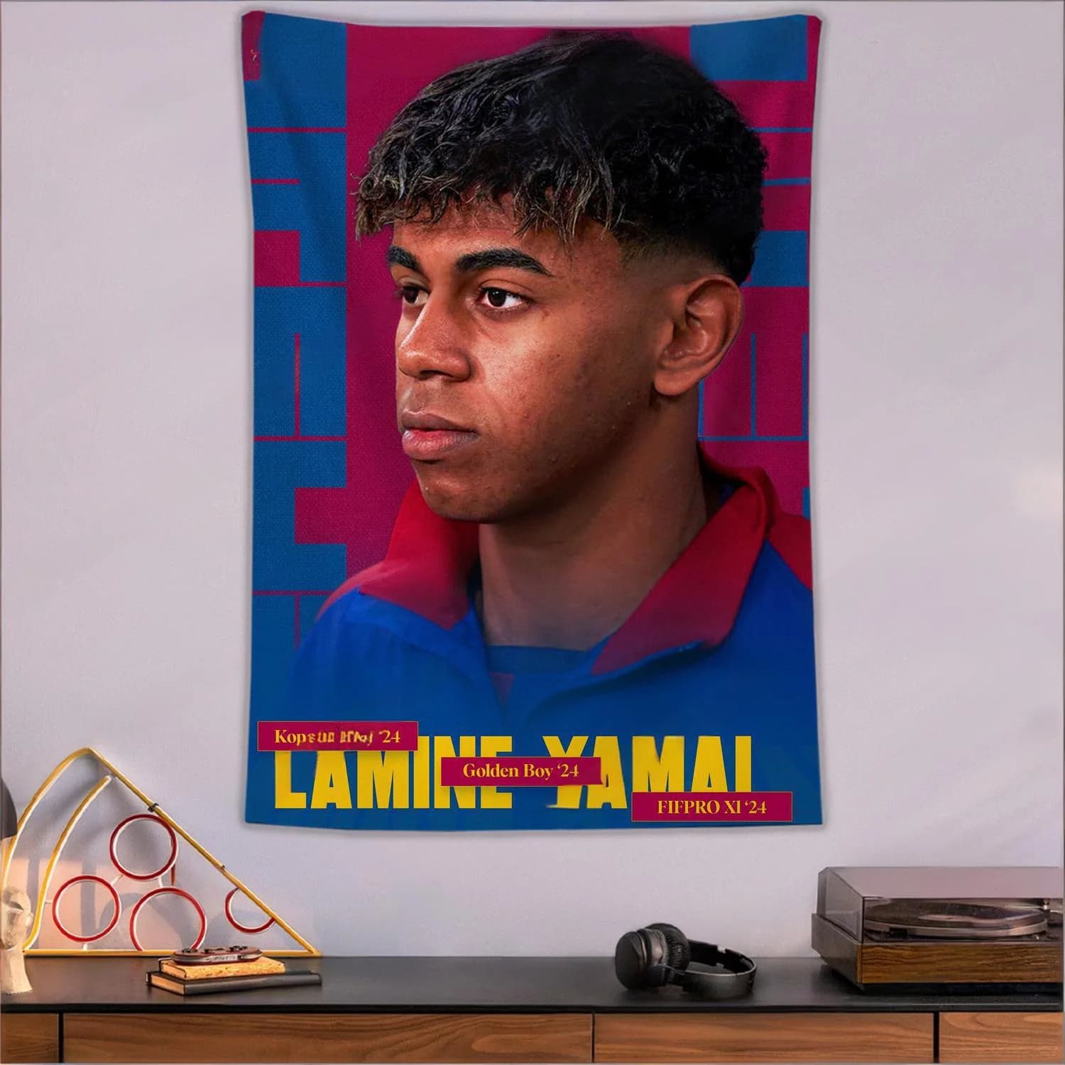 Yamal Carpet with Maschile Spanish Football Poster, Aesthetic Bedroom Decoration, Barcelona Flag, Parade Card for Friends