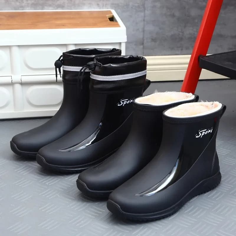 Scarpe da acqua stile coreano da uomo, alla moda estiva, antiscivolo, con suola spessa, per lavaggio auto, pesca, stivali da pioggia, stivaletti a tubo corto