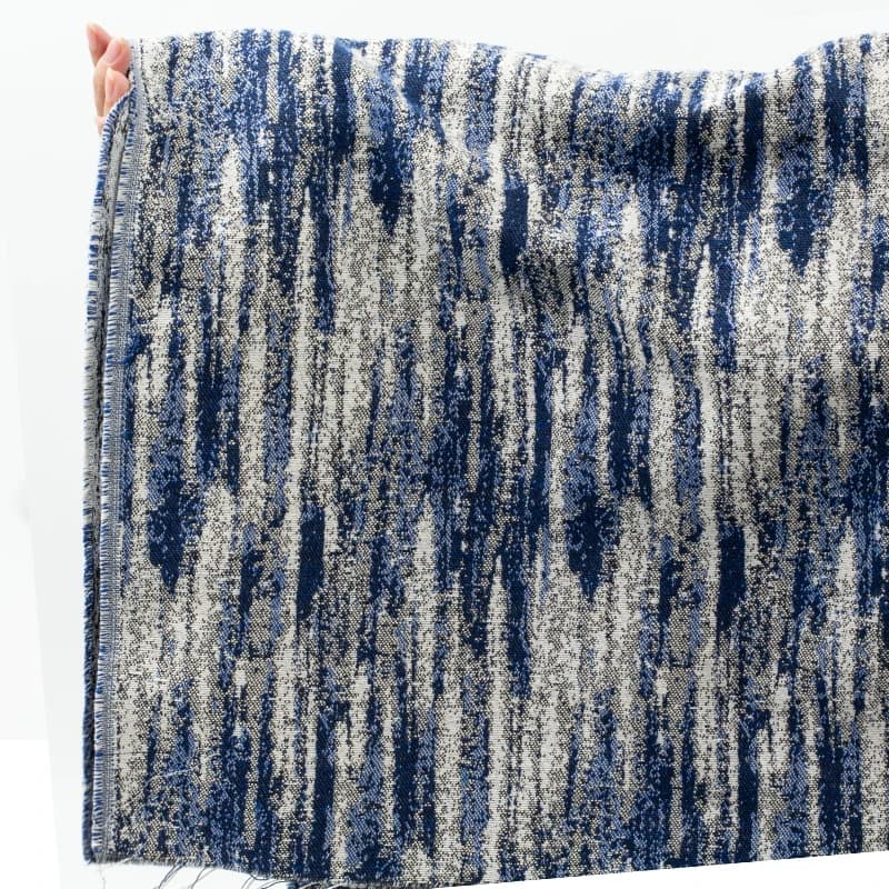 Tessuto denim blu tie-dye jacquard al metro per cappotti, abiti, pantaloni, cucito, pittura a olio, motivo a righe, jeans, tessuto confortevole