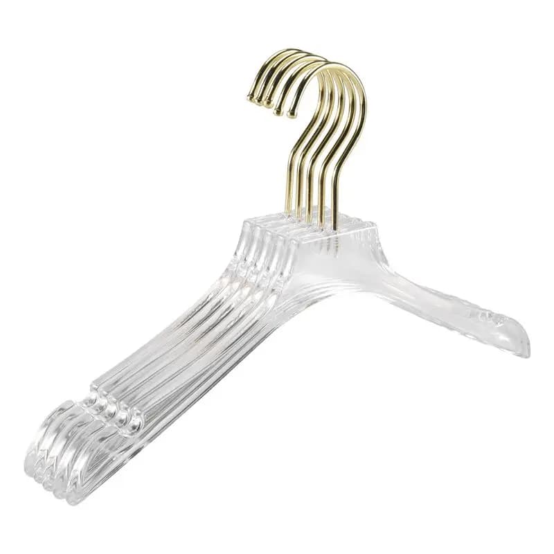 AT84-5 Transparent clothes hanger with Golden Hook, Transparent hangers for Shirts, Dresses and Coats with Cutlery for Women and Children