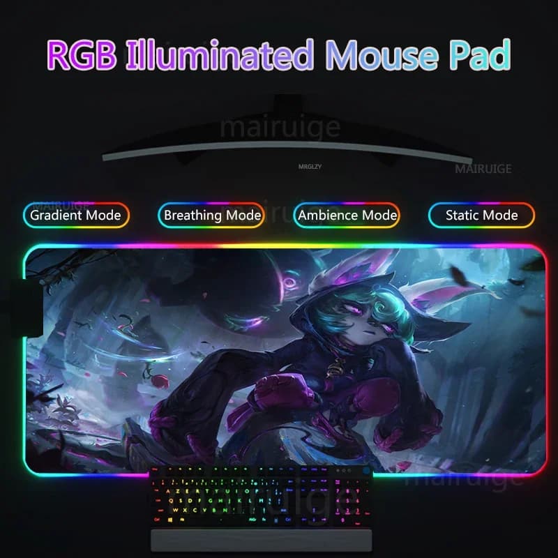 400*800/400*900mm RGB Led Mouse Pad Vex MousePad XXL Grande Tastiera MouseMat LOL Akshan Retroilluminazione Accessori da gioco Tappetini da scrivania