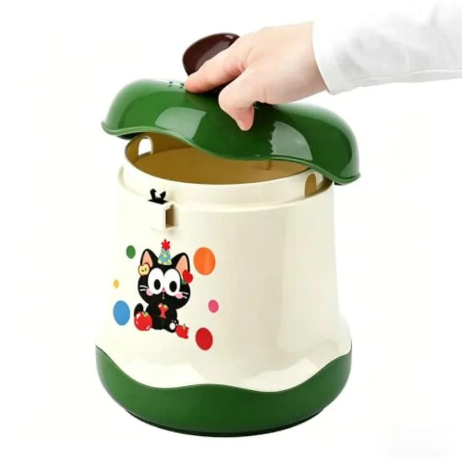 Cute Mini Desktop Trash Can - Small Desk Garbage Bin with One-Touch Press Lid - 6.3 Inch Plastic Waste Basket for Home Office,