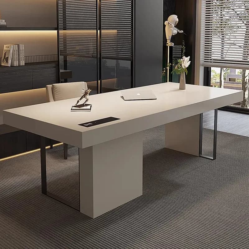 Scrivania da Ufficio di Lusso in Legno Bianco con Organizer, Moderna Scrivania Portatile per Gaming e Studio, Mesa Para Computador, Arredamento per Ufficio