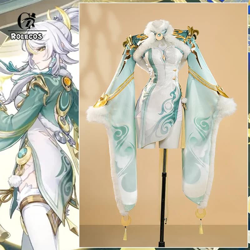 Costume Cosplay ROLECOS del Rito della Lanterna di Genshin Impact, Abito Qipao Bianco 'Primavera Flecida del Cavallo' per Halloween e Feste
