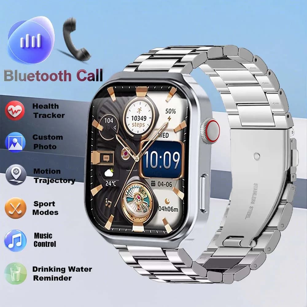 Smartwatch da uomo per affari, schermo touch completo da 2,01 pollici, cronometro, calcolatrice, chiamata Bluetooth, giochi, sport, orologi intelligenti multifunzione da donna