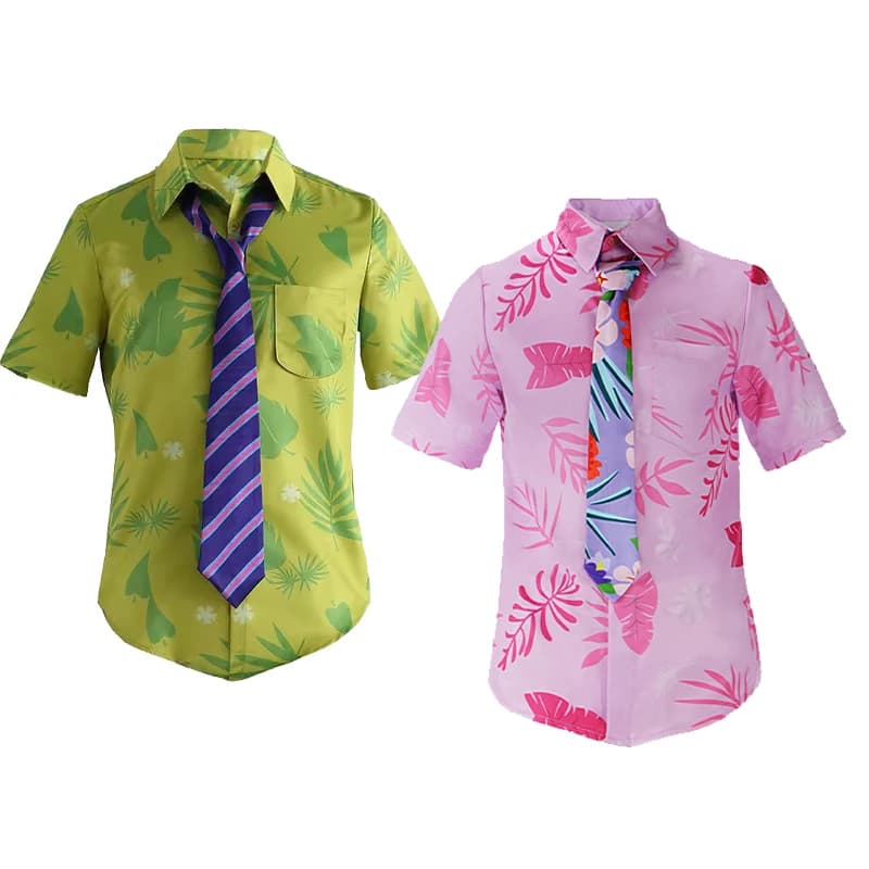 Zootopia Nick Wilde Cosplay Costume Pink Hawaiian Shirt with Floral Tie Fox Character Outfit for Halloween Cosplay