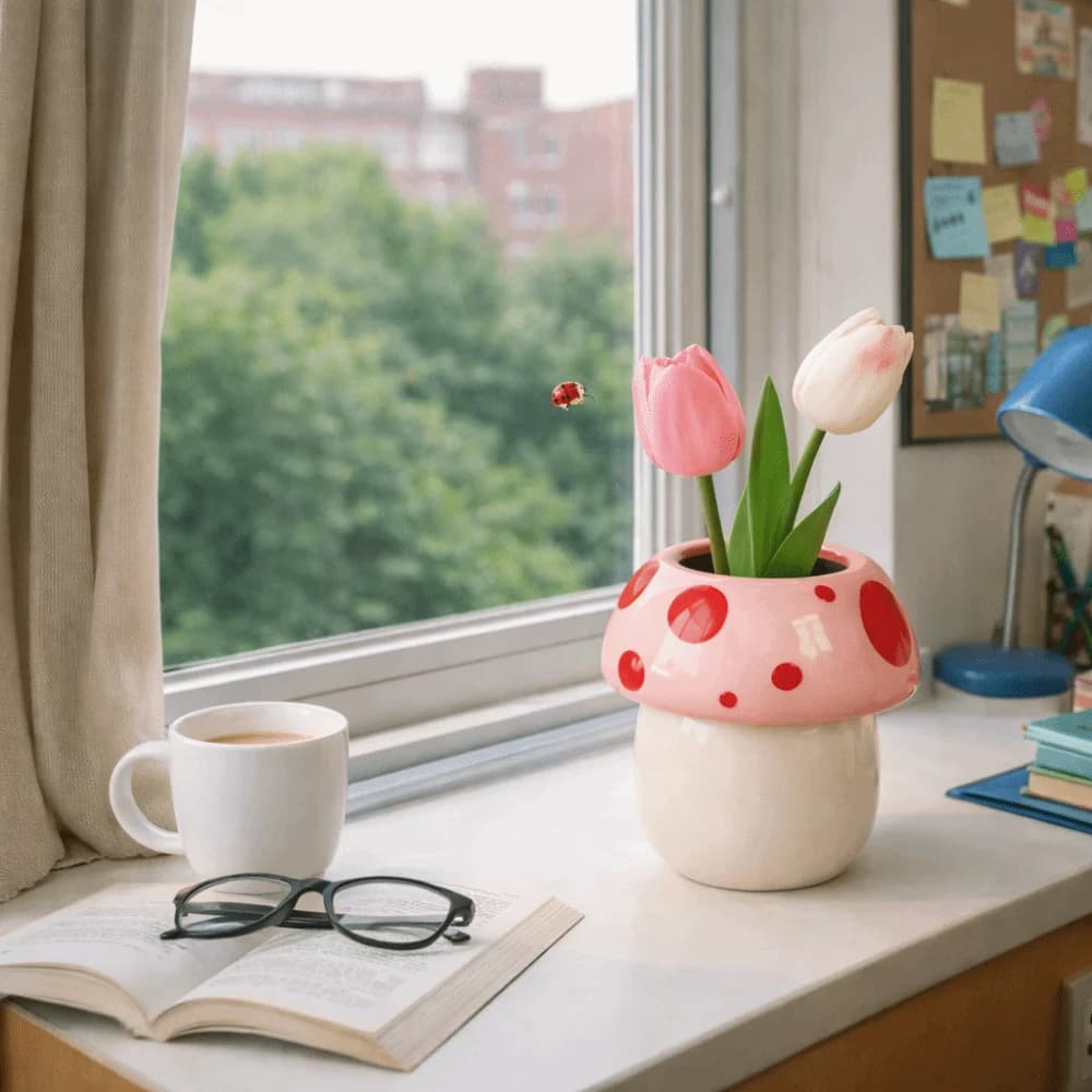 Mushroom decoration Mushroom Decorative Piece Creative Decoration Pink and Red Mushroom Pen Container Makeup Brush Holder