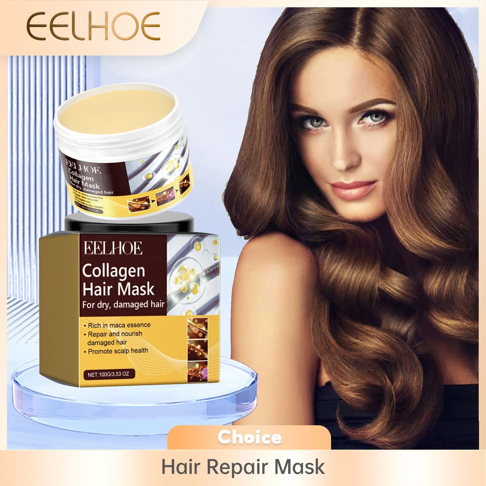 EELHOE Collagen Hair Mask Deep Nutrition Reparation Hair Dry and Damaged Hydrating Moisturizing Wiper Balm 100g