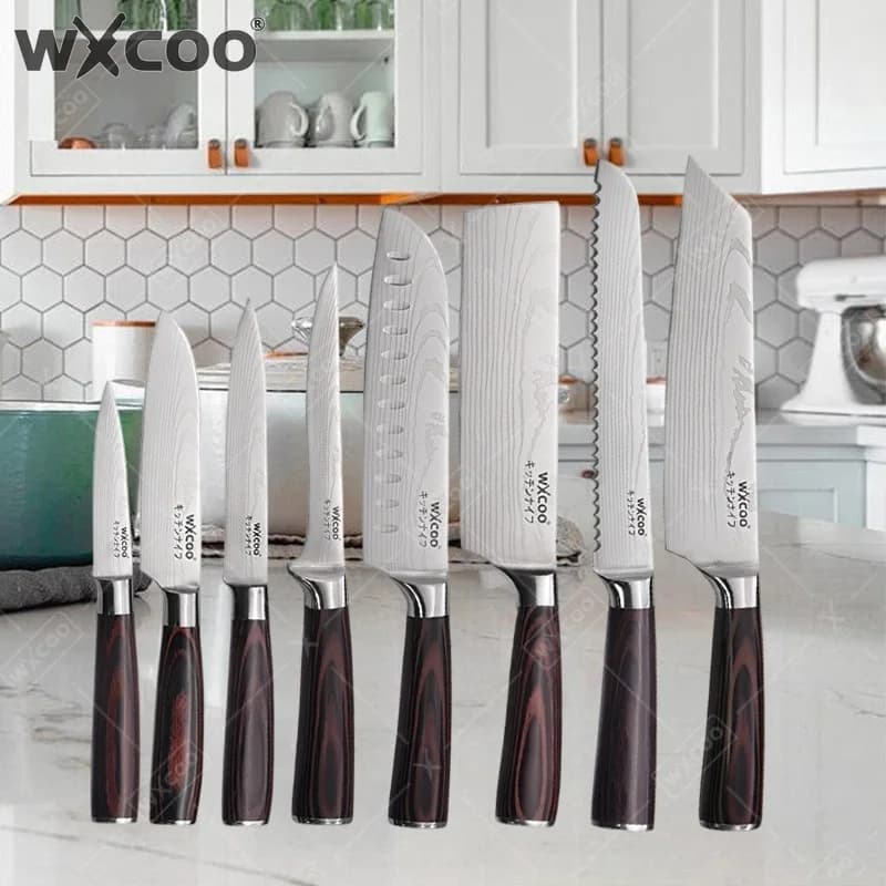WXCOO Santoku Knife Set Meat Carving Japanese Butcher Bread Fruit Boning Cleaver High Carbon Steel Kitchen Knives