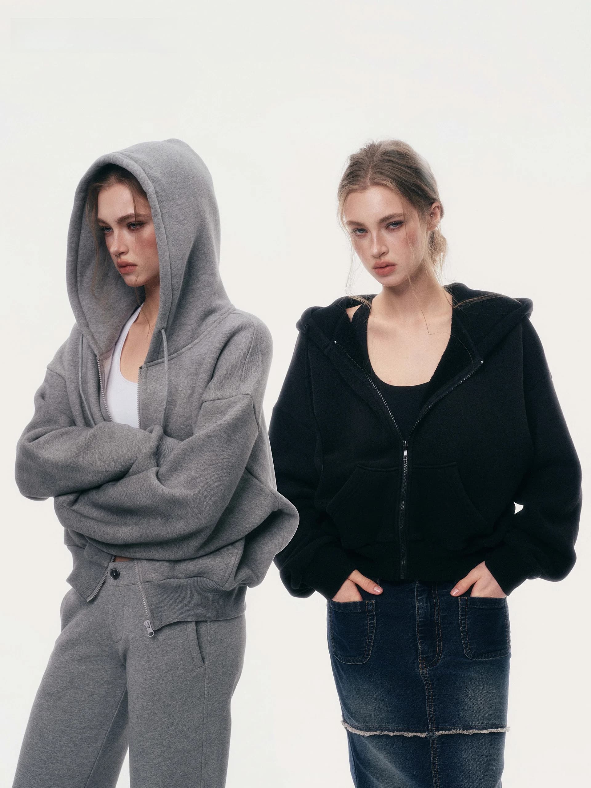 Felpa con Cappuccio e Zip in Stile Vintage Lavato ad Alta Grammatura, Cardigan Estivo Primaverile dal Look Casual JOURJOUR400G