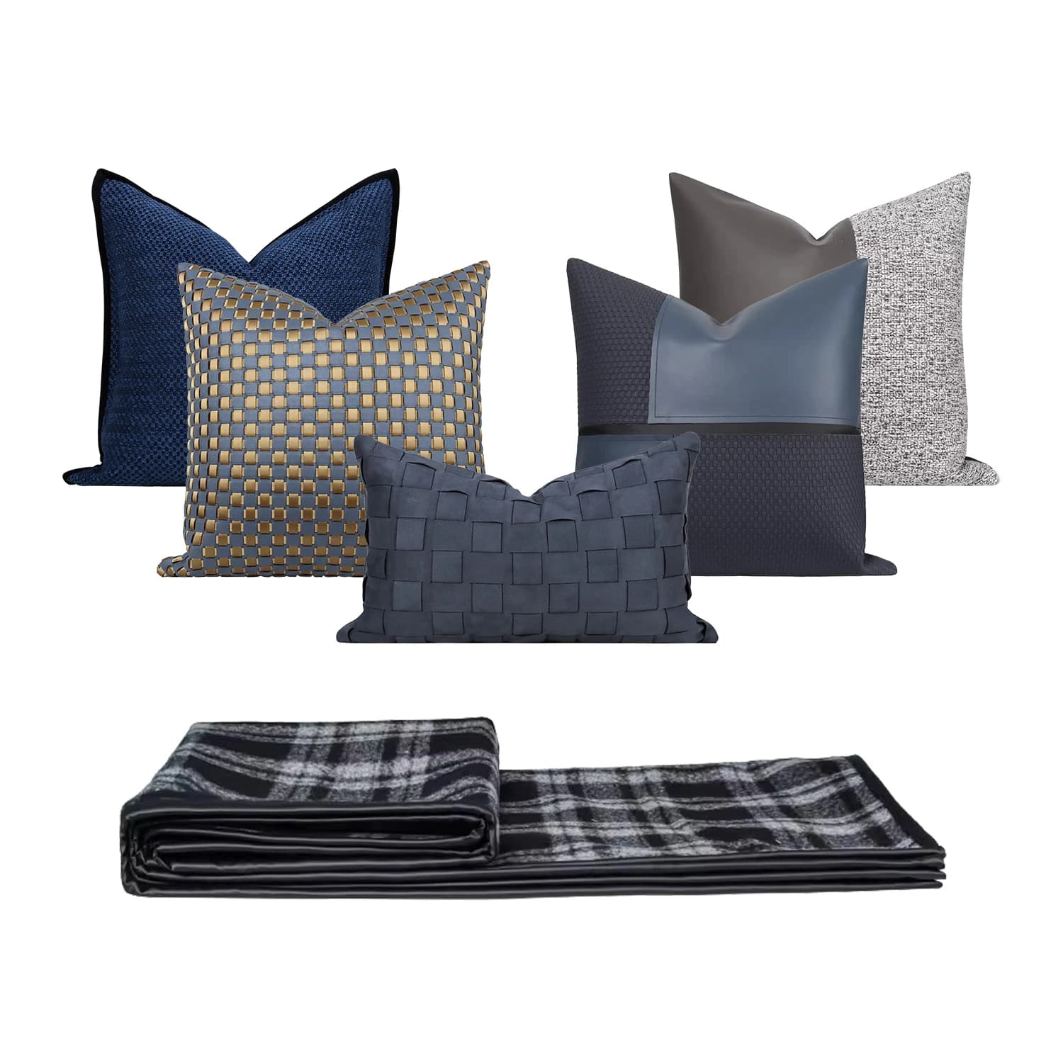 RUIYI Lussuoso divano cuscino lombare con cuciture intrecciate grigio-blu per cuscino decorativo da comodino per la casa del soggiorno