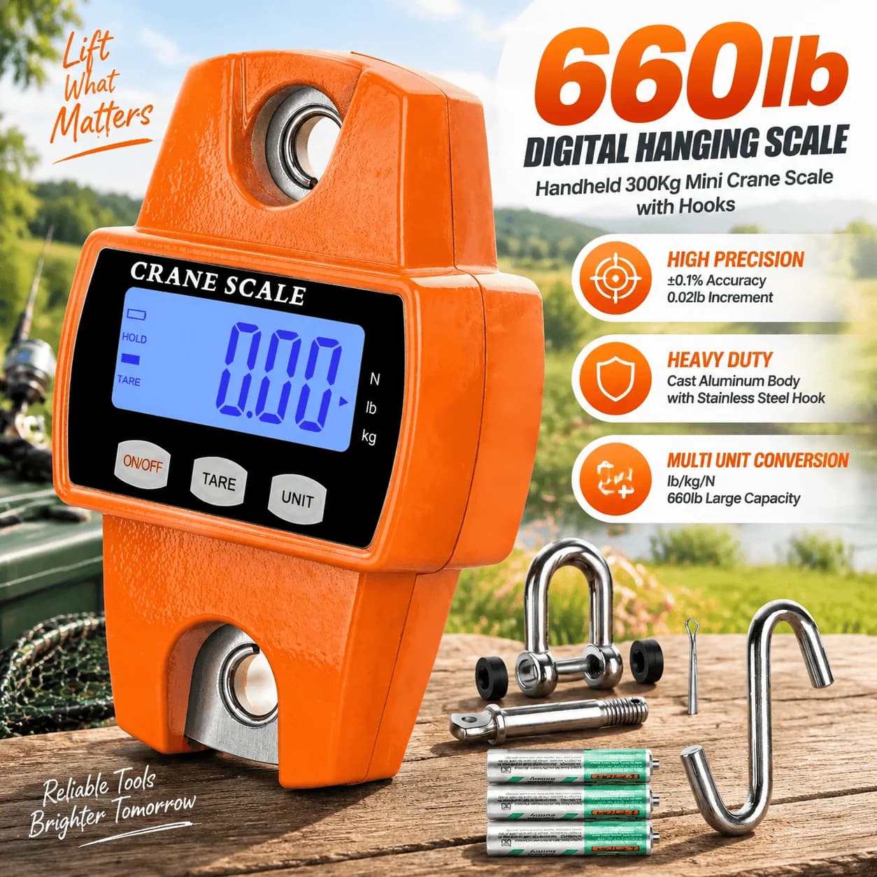 Hanging Scale 300kg Digital Crane Scale Heavy Duty Aluminum Body Portable Fishing Farm Hunting Luggage Weighing Hook Outdoor
