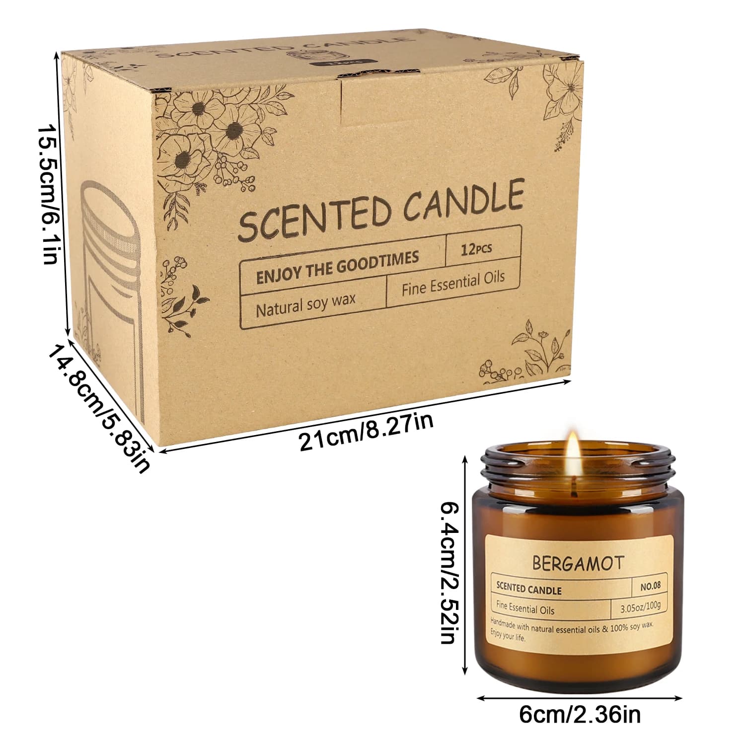 12 candele profumate in bustina con 12 fragranze diverse, adatte per riunioni di famiglia, feste e come regalo.
