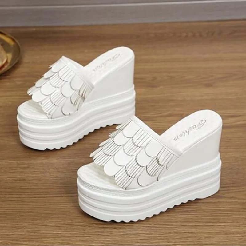 New 2026 Luxury Slippers Women Summer All-match High Heels 12cm Thick Bottom Platform Wedge Heel Sandals Outside Casual Slippers