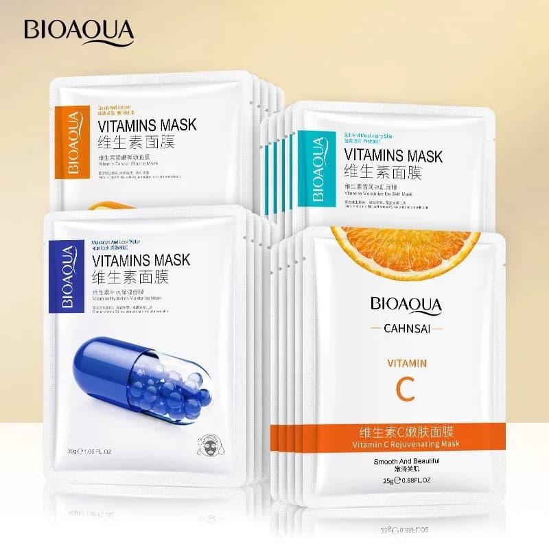 10 pcs BIOAQUA Vitamin C Mask for Face Skin Care Moisturizing Face Sign Whitening Repair Face Mask for Face Skin Care