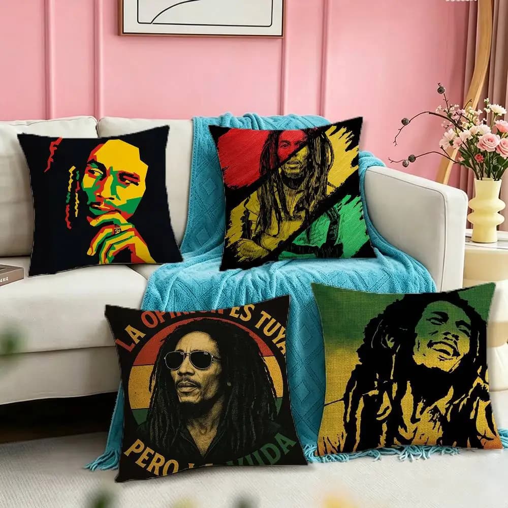 Bob Marley Reggae Music Anime Pillow Case Square Double-Sided Sofa Cushion Cover Bedroom Bedside Pillow