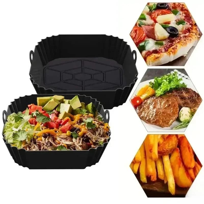 Fodera in silicone riutilizzabile per friggitrice ad aria quadrata, tappetino da forno antiaderente e resistente al calore, accessori facili da pulire per la maggior parte dei modelli di friggitrici ad aria