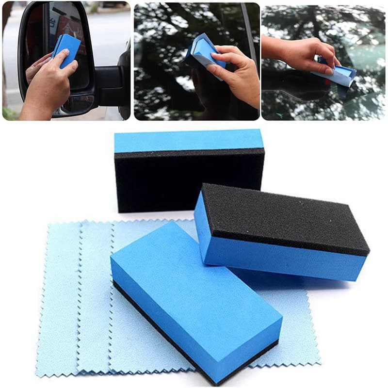 Applicatore in spugna per rivestimento ceramico per auto Applicatore per rivestimento in nano cerato per vetro Spugne per automobili Spugna e panno quadrati blu