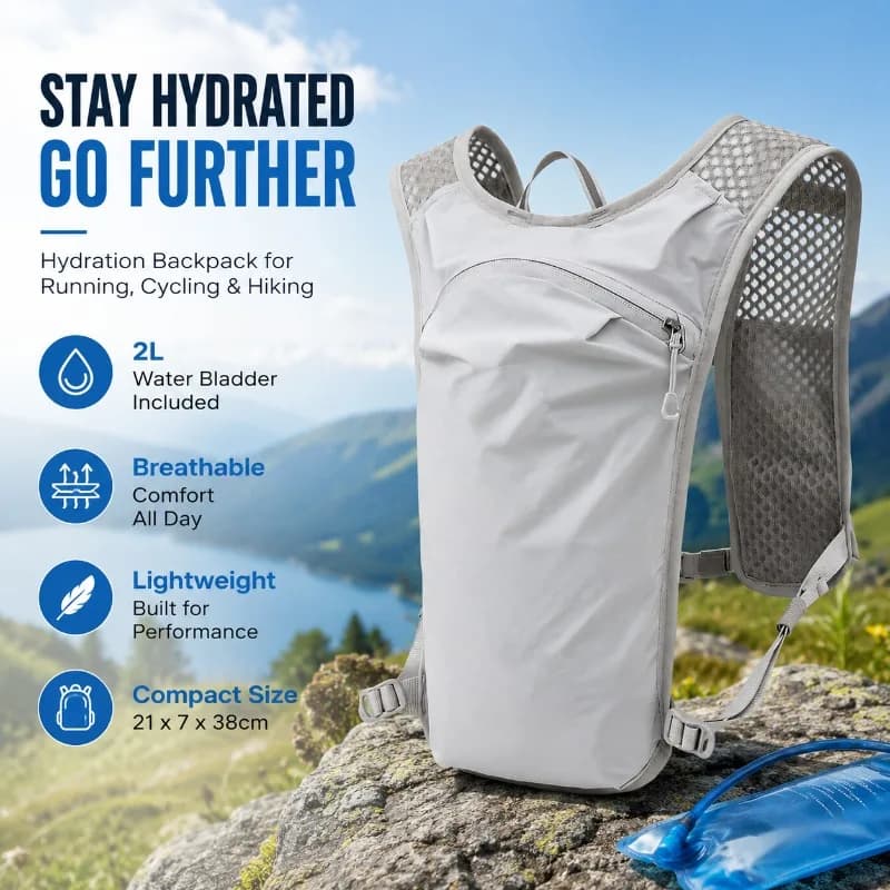 Breathable Hydration Backpack Vest for Cycling Running Hiking Lightweight Water Bag Pack Fit Bicycle Cross-country Marathon