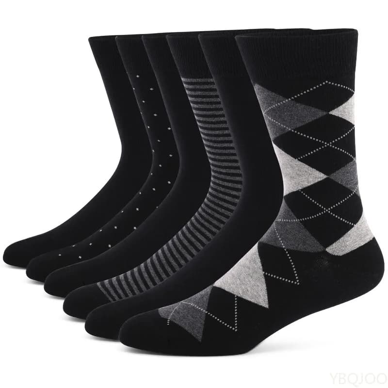 4 pairs Men's long tube business style plus size striped Fashionable versatile black long tube socks