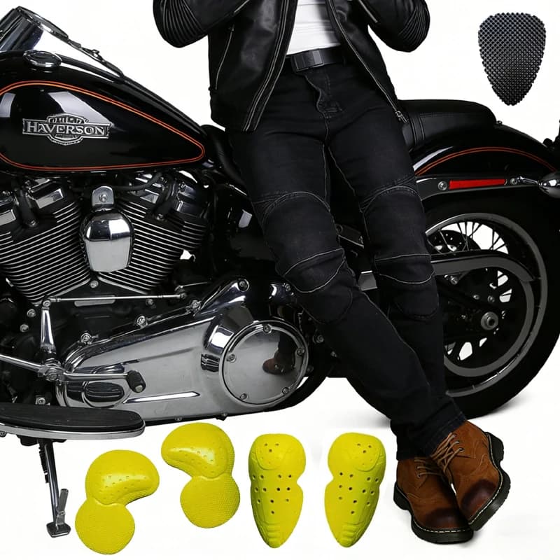 Jeans da Moto Neri per Uomo, Pantaloni da Fuoristrada, Pantaloni da Motociclista con Protezioni
