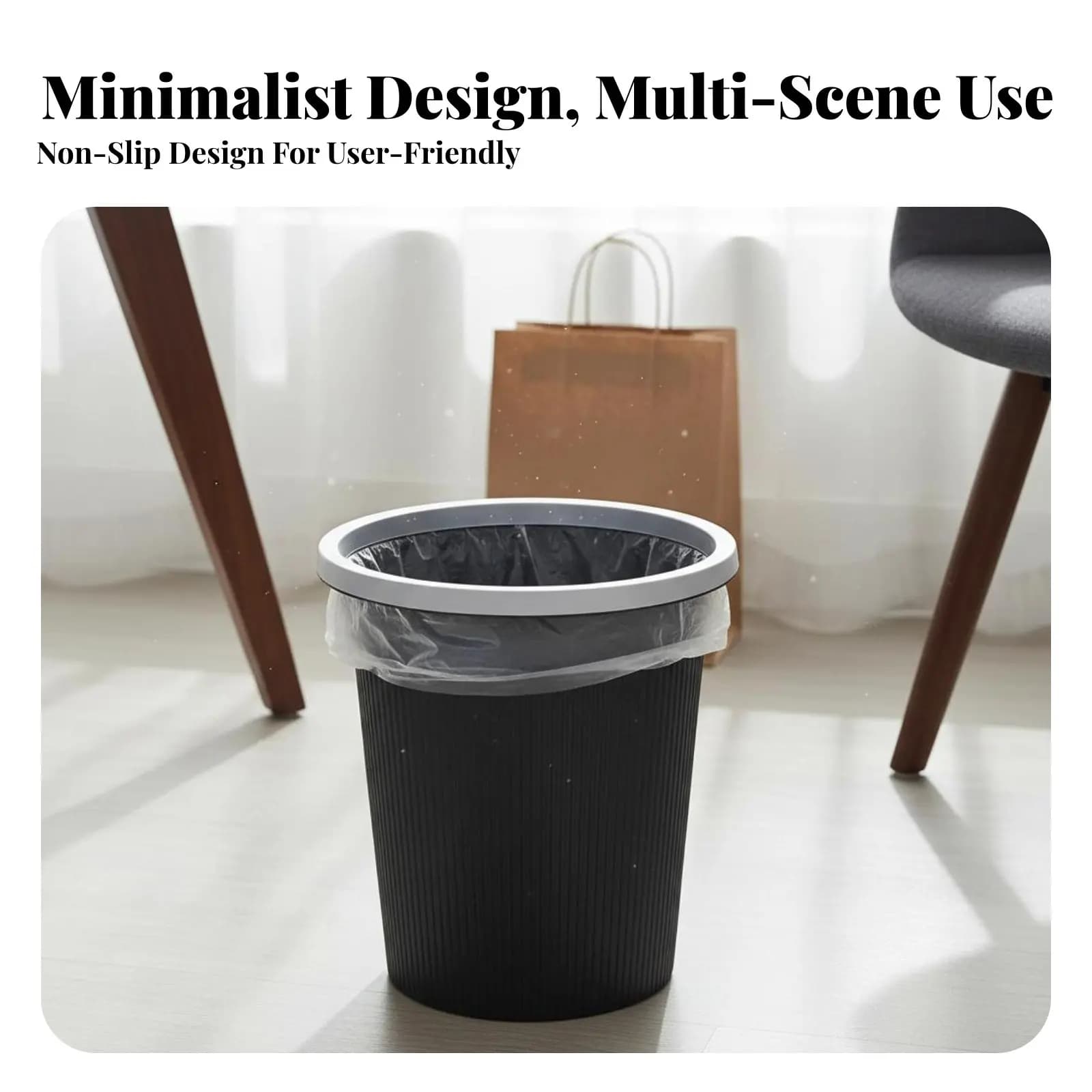 Cestino Senza Coperchio dal Design Minimalista con Fascia a Pressione, Contenitore per Rifiuti da Ufficio, Facile da Pulire, Cestino per Bagno Resistente