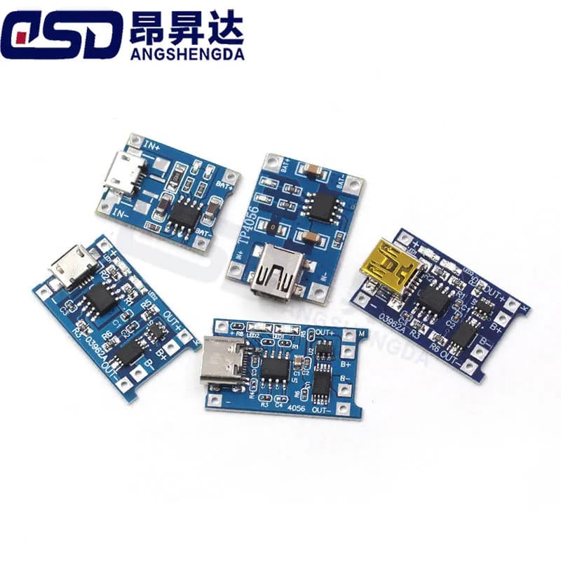 5pcs TP4056 charging module 18650 1A lithium battery TYPE-C/MICRO interface overcurrent protection charging board