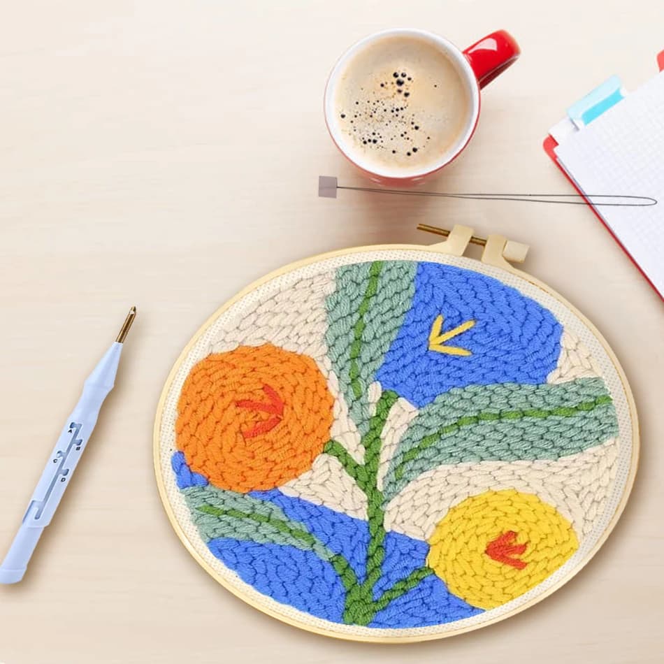 GATYZTORY Flower Punch Needle Create Wall Art Craft Supplies Animal Punch Needle Frame Wall Decor For Adults Beginners