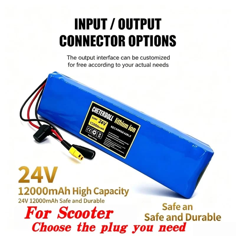 7S4P 24V 12000mAh 18650 Lithium Ion Battery Pack – Rechargeable with 15A BMS Fuse Holder & 29.4V DC Charger,Essential Spare Part