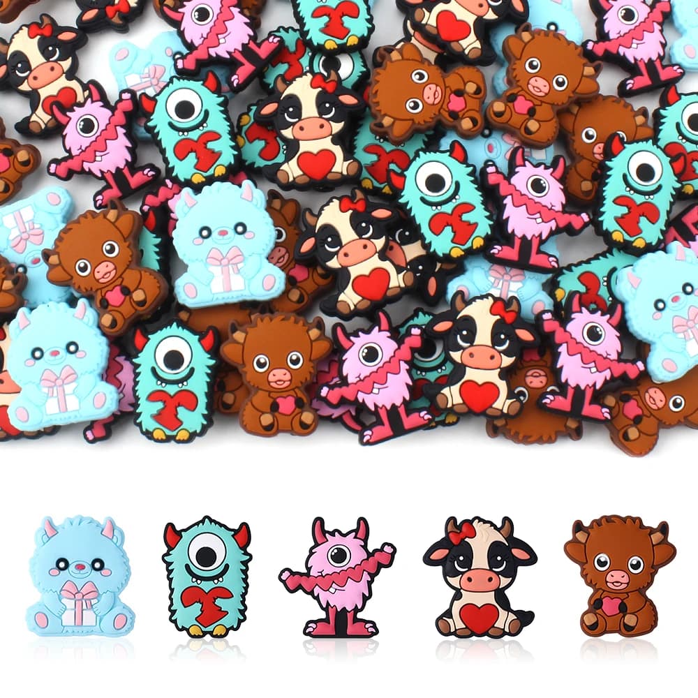 5/10 pz Animali Perline di Silicone San Valentino A Tema Amore Disegni Focale Perline Sparse Gioielli FAI DA TE Portachiavi Penna Accessori