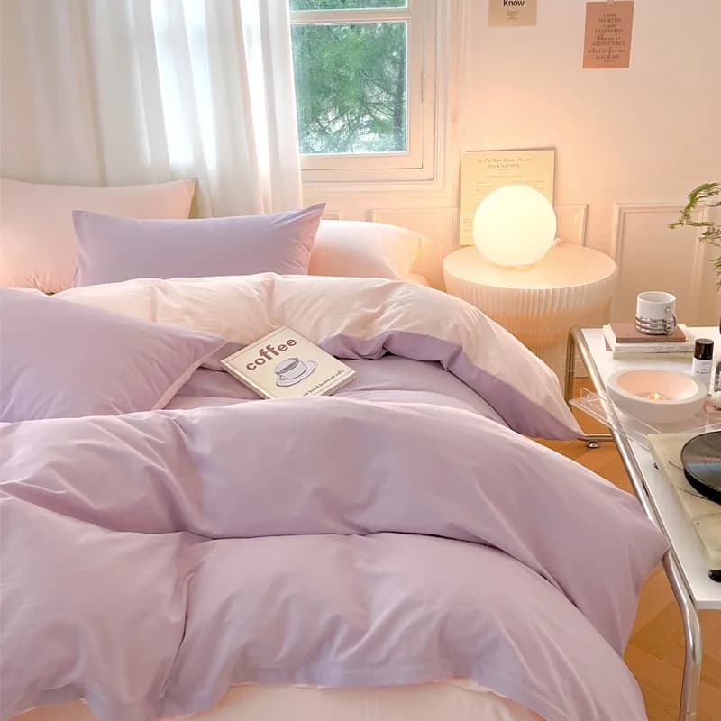 Set di Biancheria da Letto in Cotone Tinta Unita Semplice, Copripiumino e Set di Lenzuola a Tre o Quattro Pezzi