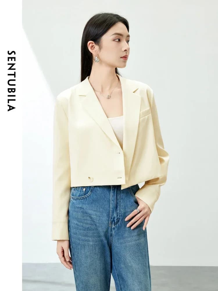 Giacca Blazer Corta da Donna SENTUBILA Primavera Autunno 2026 Elegante alla Moda con Spalle Imbottite e Cappotto Corto Sartoriale 151X58977X