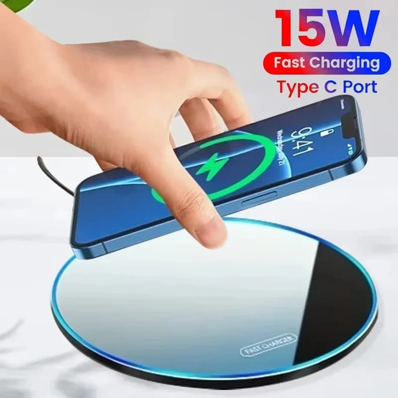 Caricatore wireless da 15 W per iOS e Android, caricatore wireless a induzione, tipo USB C, pad di ricarica rapida per iPhone, Samsung, Xiaomi