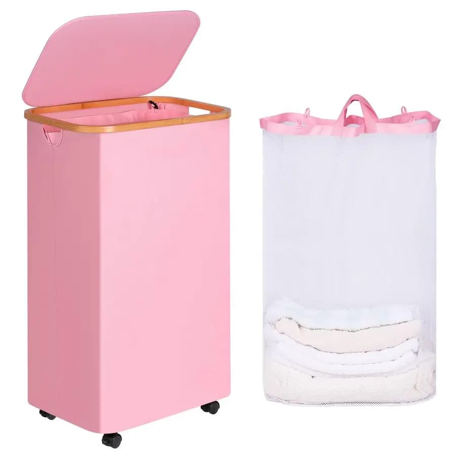 Basket with Wheels, Basket of 110L, Bucato basket with Cover and Internal Bag, for Laundry, Bedroom, Dormitory