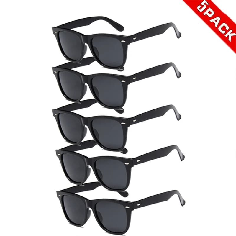 5 occhiali da sole classici alla moda, neri, con montatura completa, protezione UV400, montatura leggera e confortevole per l'uso quotidiano