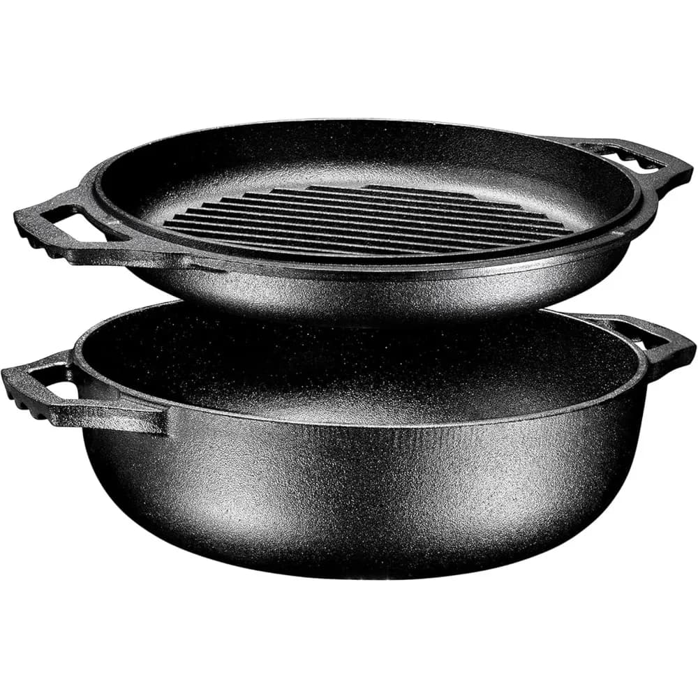Polished Cast Iron Curtain with Grill Cover, 3.3 Liters Anti-Agent Pentola with Largo Handle