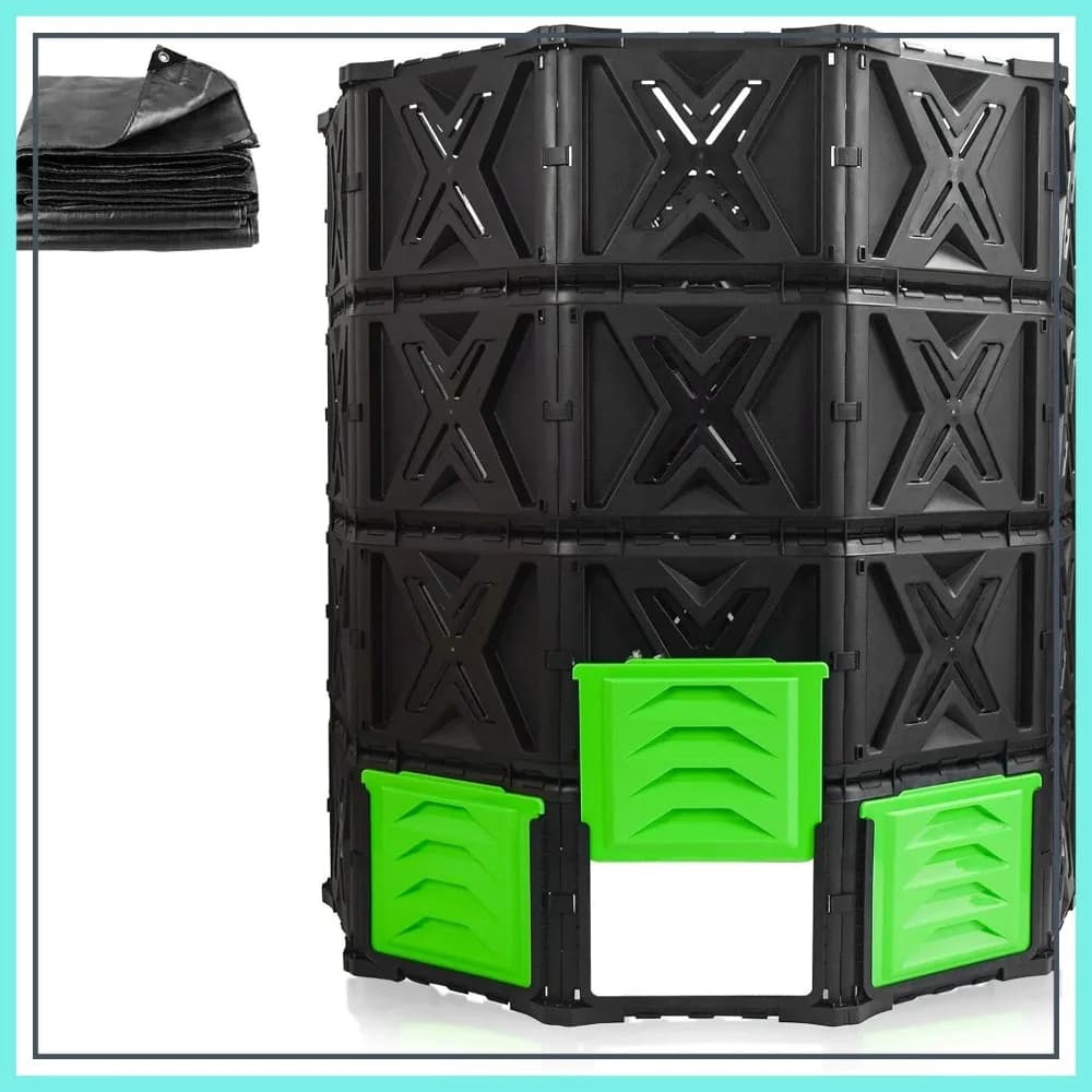 Compostiera Grande da 720L/190Gal, Montaggio Semplice Senza Viti, Robusta e Durevole con Porta Verde