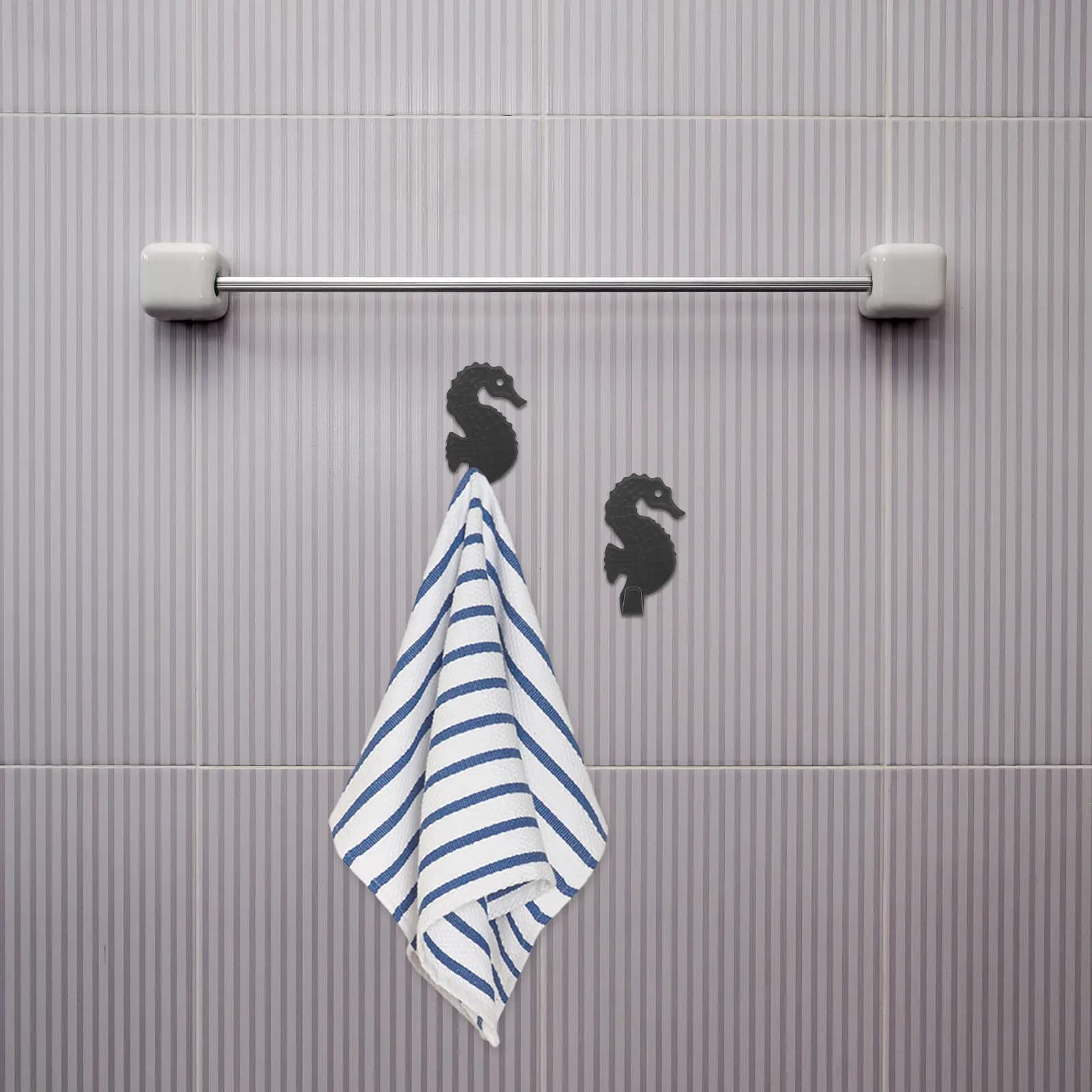 5Pcs Seahorse No Trace Storage Hooks Easy Install No Drill Heavy Duty Wall Hooks for Bathroom Kitchen Towels Clothes Hangers