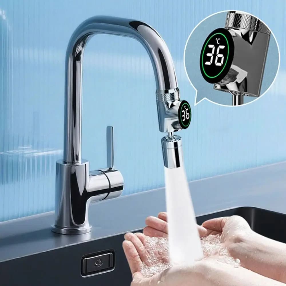 Aeratore per Rubinetto da Cucina Anti-Schizzi, Girevole a 360 Gradi con Display della Temperatura, Estensore per Lavello, Diffusore d'Acqua