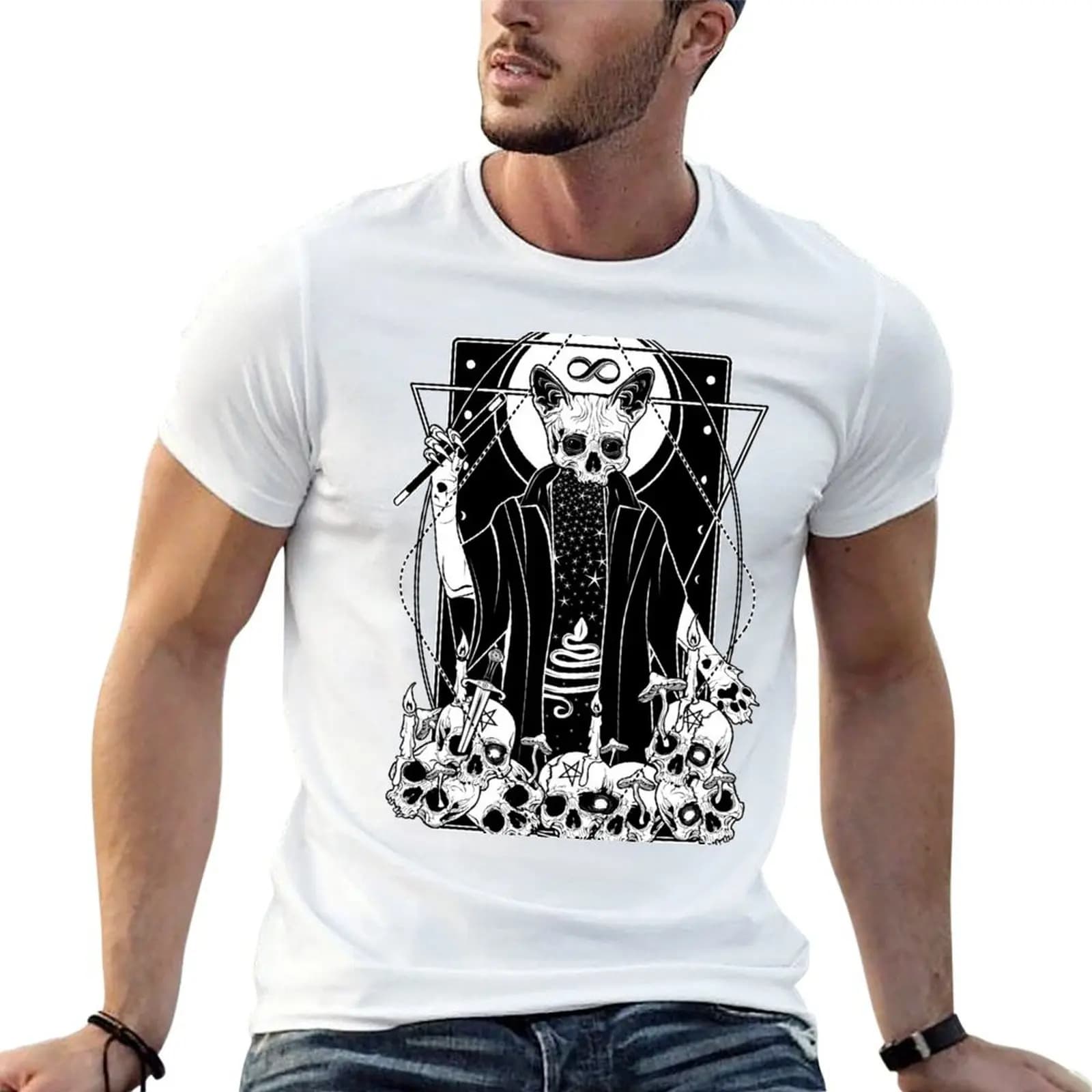 T-shirt The Magician Tarot Card, t-shirt da uomo, t-shirt da uomo in cotone al 100%, t-shirt in cotone pesante, t-shirt firmata