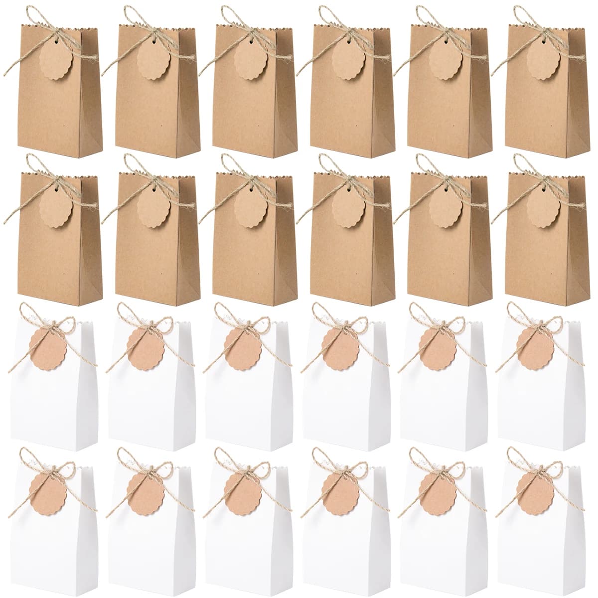 10/20/30pcs Retro Kraft Paper DIY Gift Bag White Brown Cookie Wedding Favor Candy Box Food Packaging Bag With Rope Birthday Deco