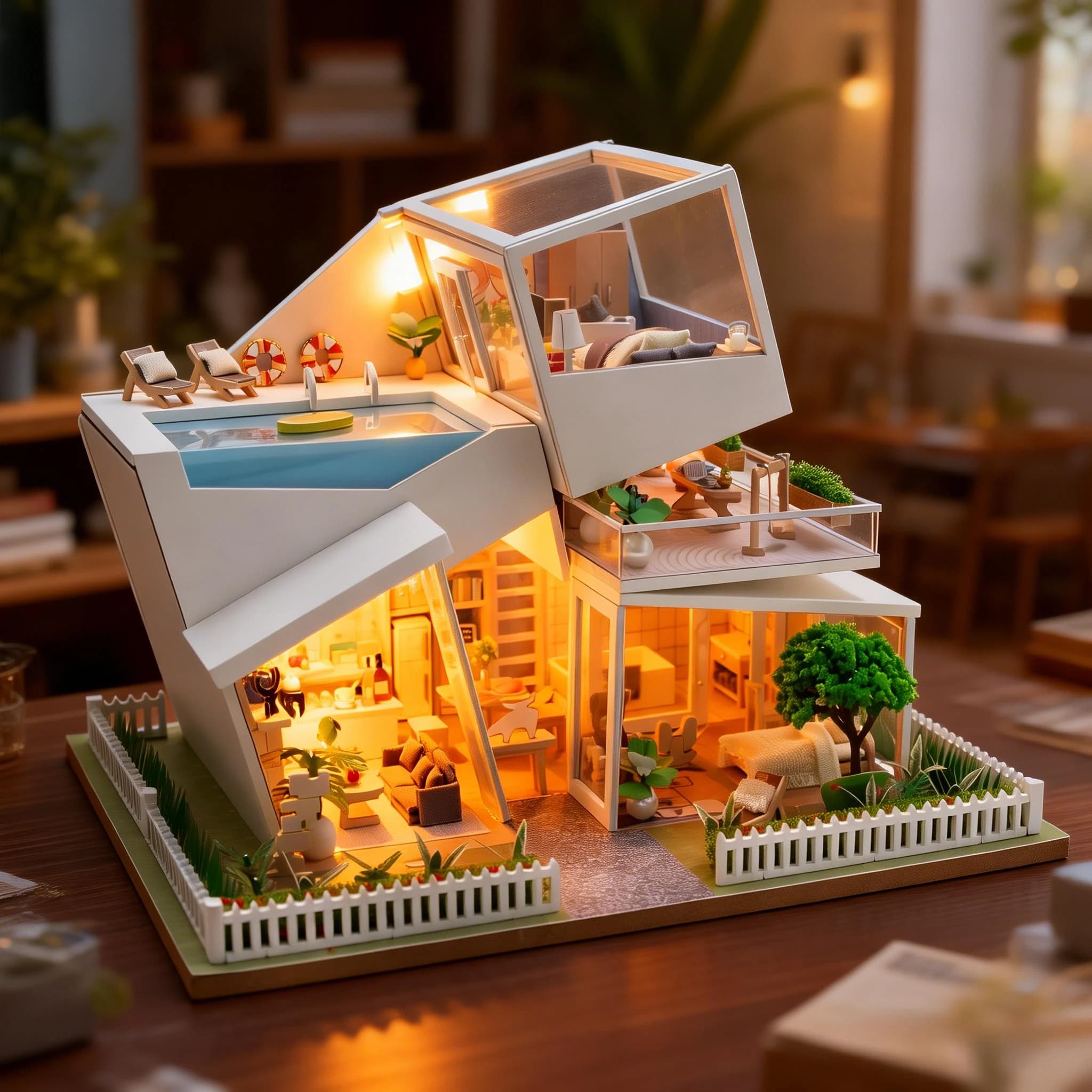 Kit Fai-da-Te di Casette in Legno Stile Sky Island, Miniature Assemblabili, Regalo di Compleanno per Amici, Decorazione Casa
