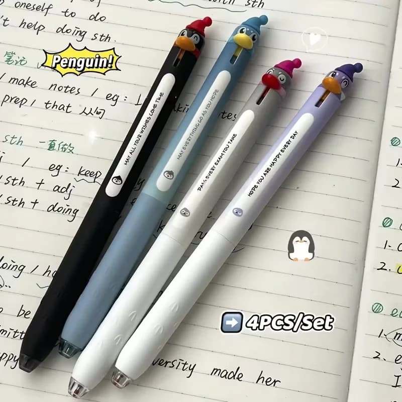 4 pezzi di penne gel creative a forma di pinguino, 0,5 mm, resistenti, ad asciugatura rapida, nere, per studenti, articoli di cancelleria per il ritorno a scuola