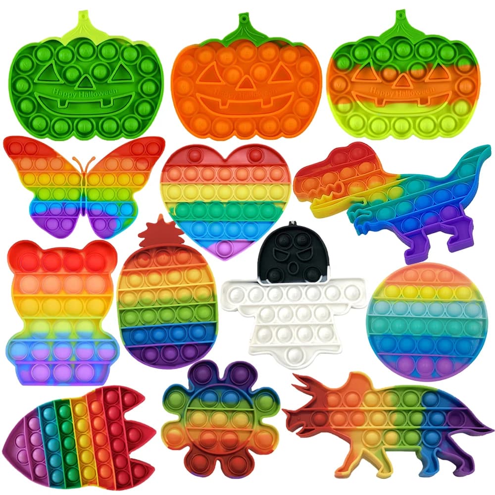 Gomma siliconica Anti ansia Sollievo dallo stress Push Pop Bubble Arcobaleno Zucca Fantasma Agitarsi Giocattoli Spremere il giocattolo per bambini Adulti
