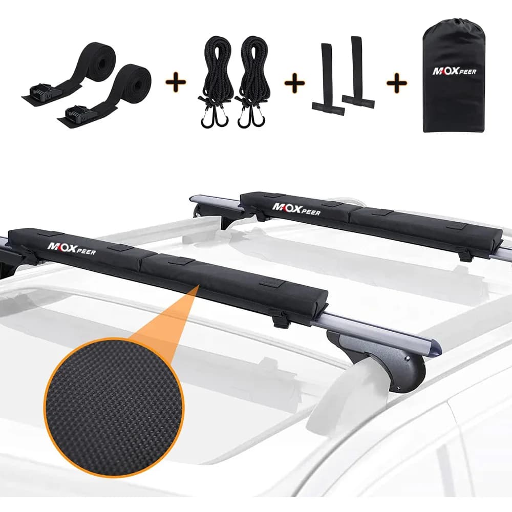 Set of soft pads for car carriers, easy installation, portable, with anchor straps and ropes for snowboarding, kayaking, canoeing, paddle
