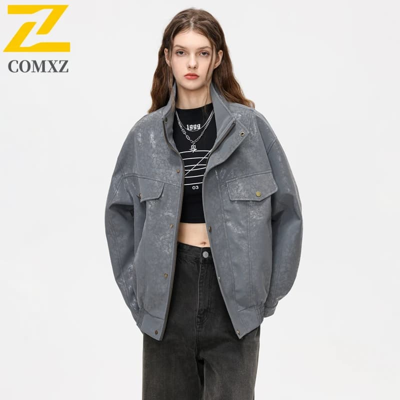 COMXZ 2025 Autumn Jacket Men's Overthrown Collar Casual Coat Sports Wind Jacket Fashion Youth Slim Fit Top
