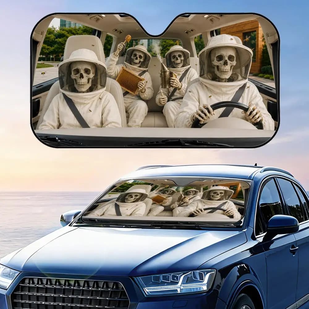 Divertente Scheletro in Costume da Apicoltore, Parasole per Parabrezza Auto, Protezione UV, Riflettente, Pieghevole, Copertura Isolante dal Calore