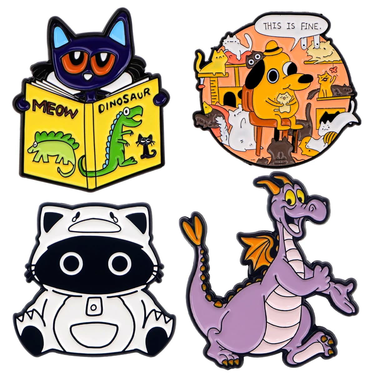 Animali dei cartoni animati spilla smaltata simpatici distintivi per gatti neri su zaino spilla per cani Pines Dinosaur spilla accessori Cosplay giocattoli regali